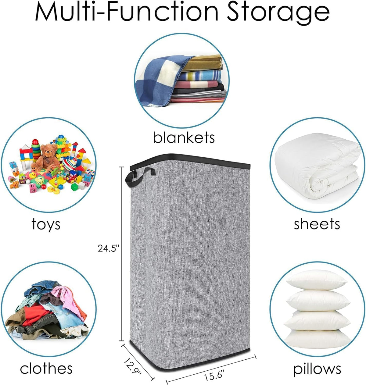 SNIGJAT Large Laundry Basket, 80 L Collapsible Tall Hamper with Handle Grey