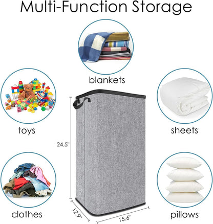 SNIGJAT Large Laundry Basket, 80 L Collapsible Tall Hamper with Handle Grey