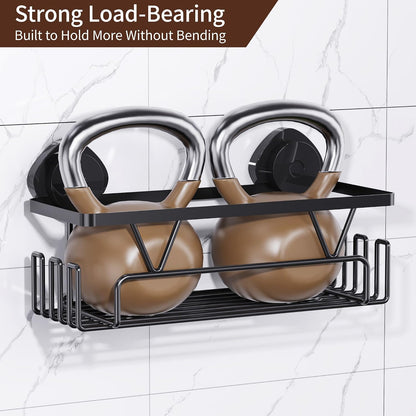 KEGII Shower Caddy Suction Cup, 3 Pack Removable Shower Shelves with Hooks & Soap Holder, No Drilling Bathroom Organizer, Waterproof Suction Storage for Inside Shower, Black