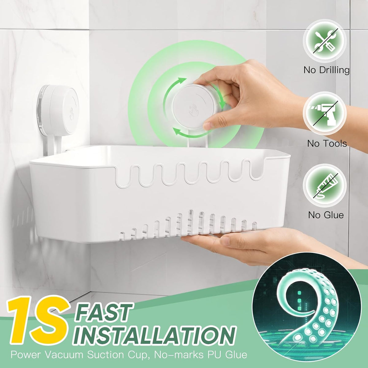 LUXEAR Corner Suction Cup Shower Caddy - White