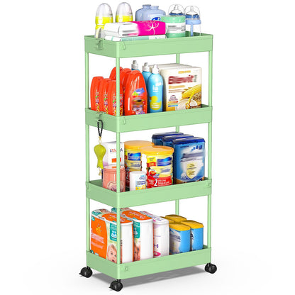 SPACEKEEPER 5 Tier Storage Rolling Cart, Bathroom Cart with Wheels, White