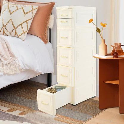 Slim Storage Cabinet, Rolling Drawer Unit, Narrow Organizer (White)