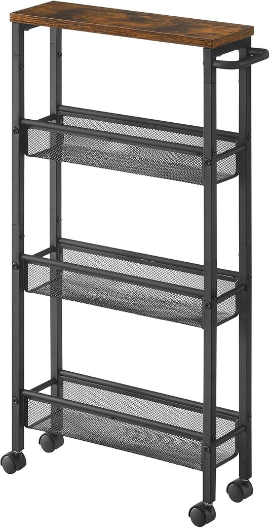 VASAGLE 4-Tier Slim Rolling Storage cart with Wheels, 5.1 Inches, Metal