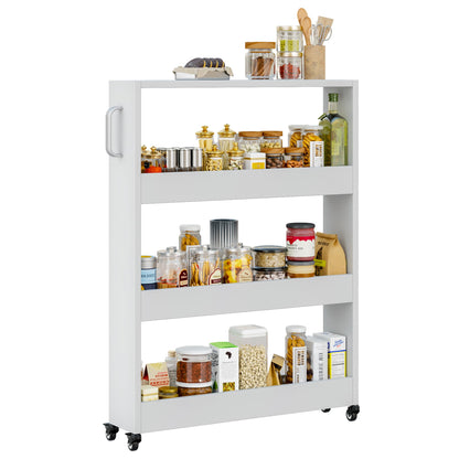 Slim Storage Cart, Lightweight 6 Tier Metal Rolling Utility Kitchen Cart on Wheels, Mobile Storage Shelving Unit Organizer for Bathroom Laundry Office Narrow Places (White, 6" D)
