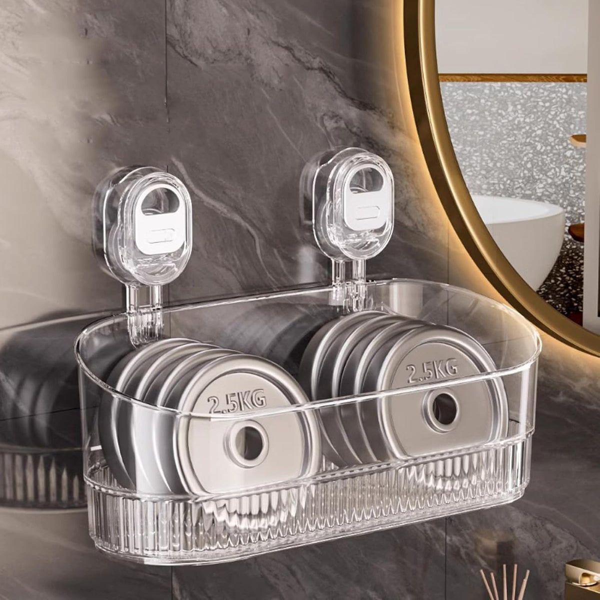 2026 New No-Drill Bathroom Suction Storage Box, Large Capacity Strong Load-Bearing Suction Cup Storage Rack with Drain Holes, Multi Functional Wall-Mounted Organizer for Home Bathroom (1, White)
