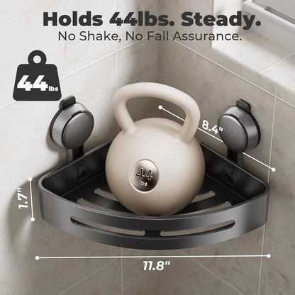 Corner Shower Caddy Suction Cup,Shower Shelves with Hooks,No Drilling Powerful Upgrade Suction Bathroom Corner Organizers and Storage,Removable Waterproof Rustproof Shower Shelf Bathroom Decor