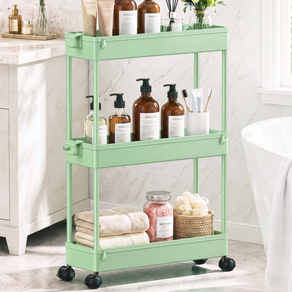 SPACEKEEPER Slim Rolling Storage Cart, 3 Tier Bathroom Cart Organizer,White