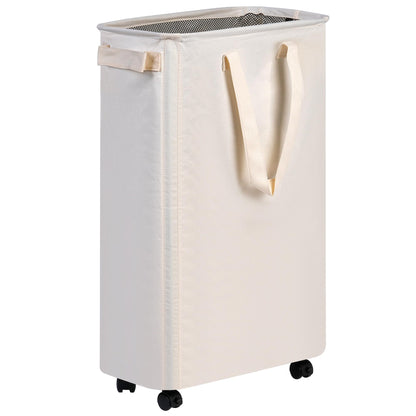 efluky Slim Laundry Hamper with Wheels, Rolling Laundry Basket for Clothes, Small Laundry Basket for Bedroom, Dorm and Laundry Room, 60L Beige