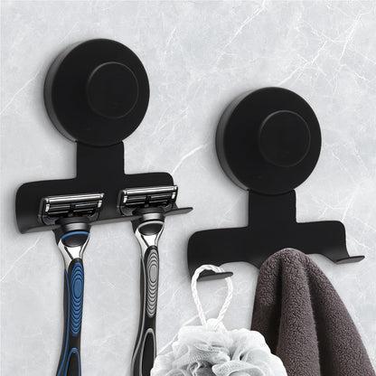 Suction Cup Razor Holder for Shower,Heavy-Duty 7KG Suction Hooks for Razor,Towel,Loofah,Removable Damage-Free Metal Shower Hook,Shaver Holder,2 Pack(Brushed Silver)