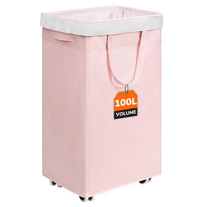 CHICVITA 75L Rolling Laundry Basket with Wheels Removable Wash Bag, Pink
