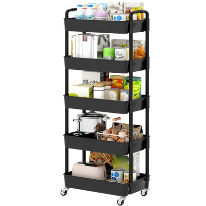 Sywhitta 4-Tier Plastic Rolling Utility Cart with Wheels for Storage,White