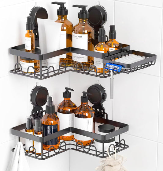 Corner Shower Caddy Suction Cup with Soap Holder and 16 Hooks