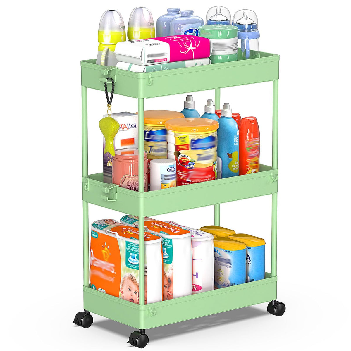 SPACEKEEPER 5 Tier Storage Rolling Cart, Bathroom Cart with Wheels, White