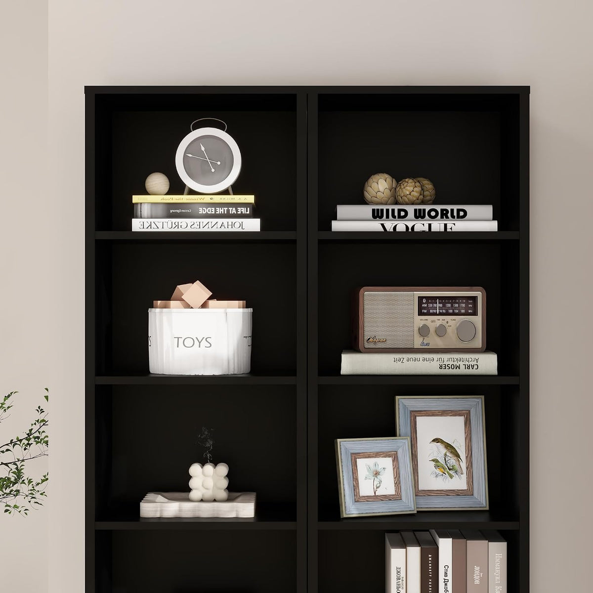 Panana 8 Tier Storage Shelf Bookcase, Slim Organizer Shelves Cabinet Tall Narrow Media Tower Rack Display Bookshelf for Home Office (Black)