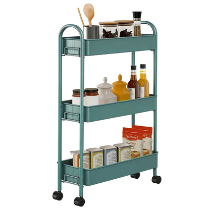 Slim Rolling Cart, Metal Frame Utility Rolling 3-Tier Narrow Storage Cart