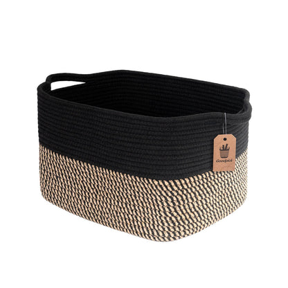 Goodpick Woven Storage Basket for Shelves, 13" x 10" x 9", Black Jute