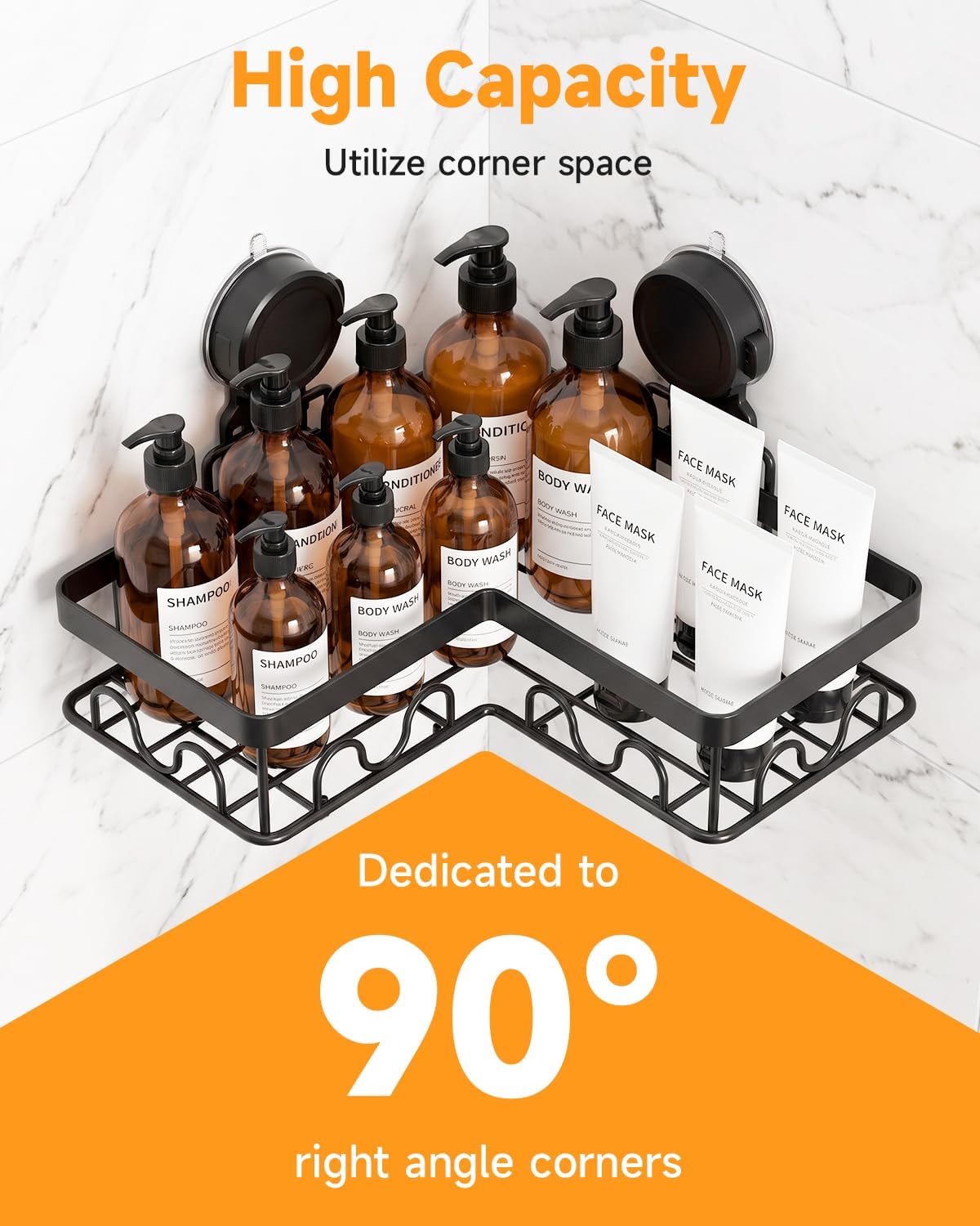Corner Shower Caddy Suction Cup with Soap Holder and 16 Hooks