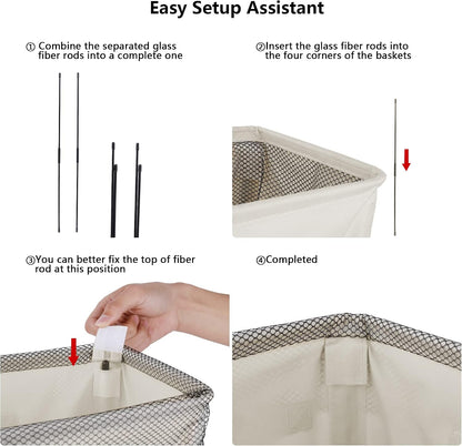 Odonata Slim Laundry Hamper Handles Collapsible Laundry Basket Thin Dirty Clothes Basket Narrow Laundry Bag Foldable Dirty Hamper 45L (Beige)