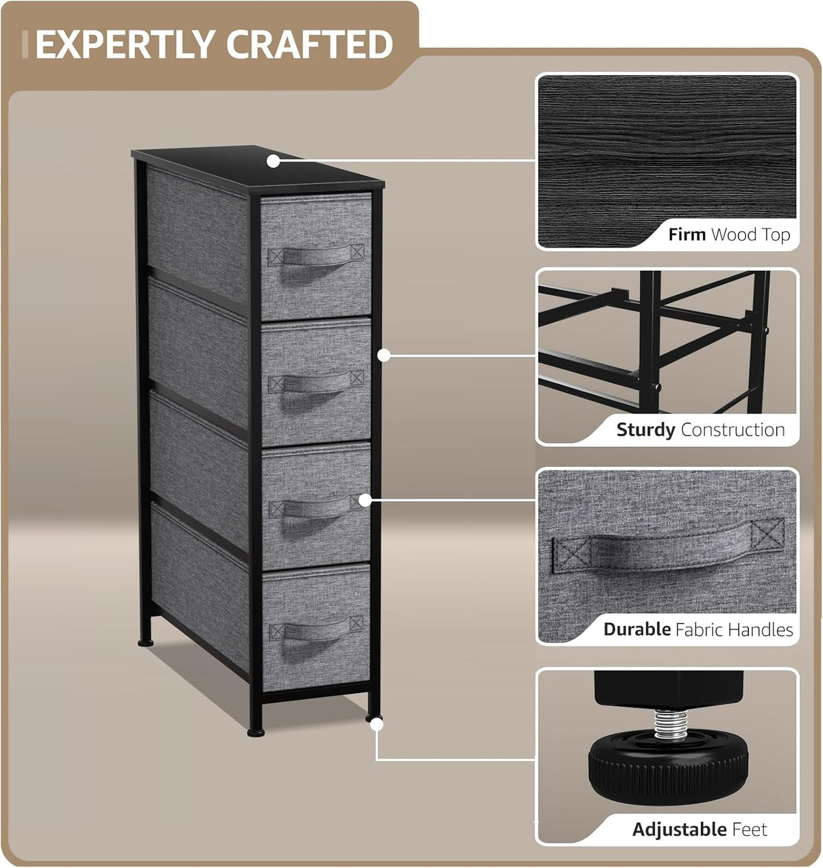 Sorbus 4-Drawer Narrow Dresser for Bedroom (Black/Charcoal)