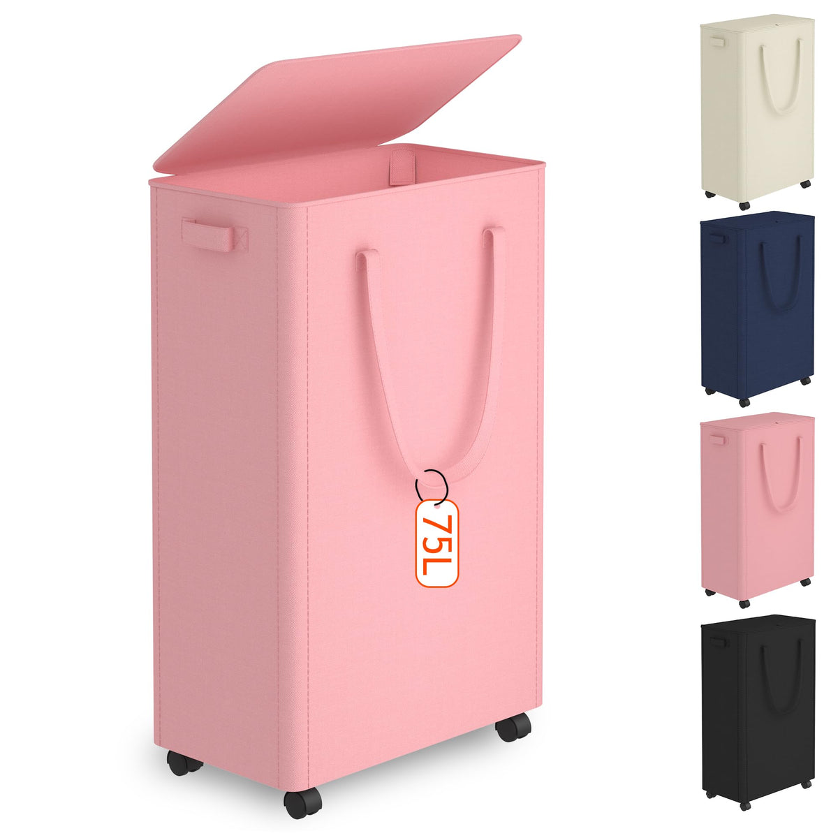Slim Laundry Hamper with Wheels,20 Gal (75L) Rolling Laundry Basket with lid and wheels Clothes Hamper Foldable Tall Dirty Clothes Basket Sturdy Collapsible Clothes Hamper for Dorm,Laundry Room