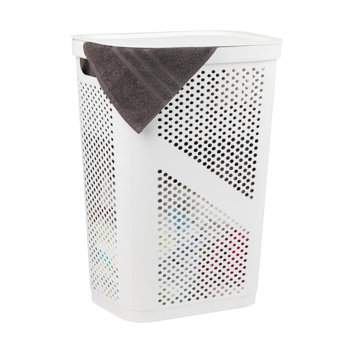Mind Reader Slim Laundry Hamper with Lid, 60L Ventilated Clothes Baskets, Tapered Design for Bathrooms, Closets, Plastic, Set of 2, Black