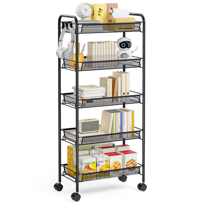 TOOLF 4 Tier Rolling Cart, Metal Utility Storage Cart with Wheels, White