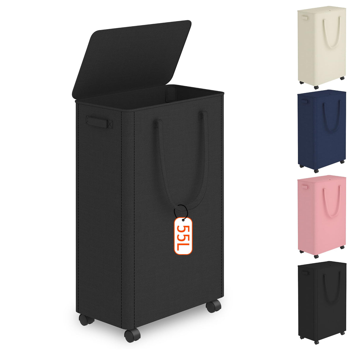 Slim Laundry Hamper with Wheels,20 Gal (75L) Rolling Laundry Basket with lid and wheels Clothes Hamper Foldable Tall Dirty Clothes Basket Sturdy Collapsible Clothes Hamper for Dorm,Laundry Room