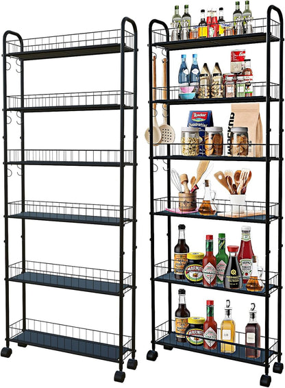 6in 6 Tier Slim Rolling Storage Cart,Mobile Shelving Unit with Wheels