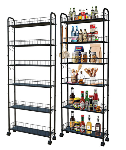6in 6 Tier Slim Rolling Storage Cart,Mobile Shelving Unit with Wheels