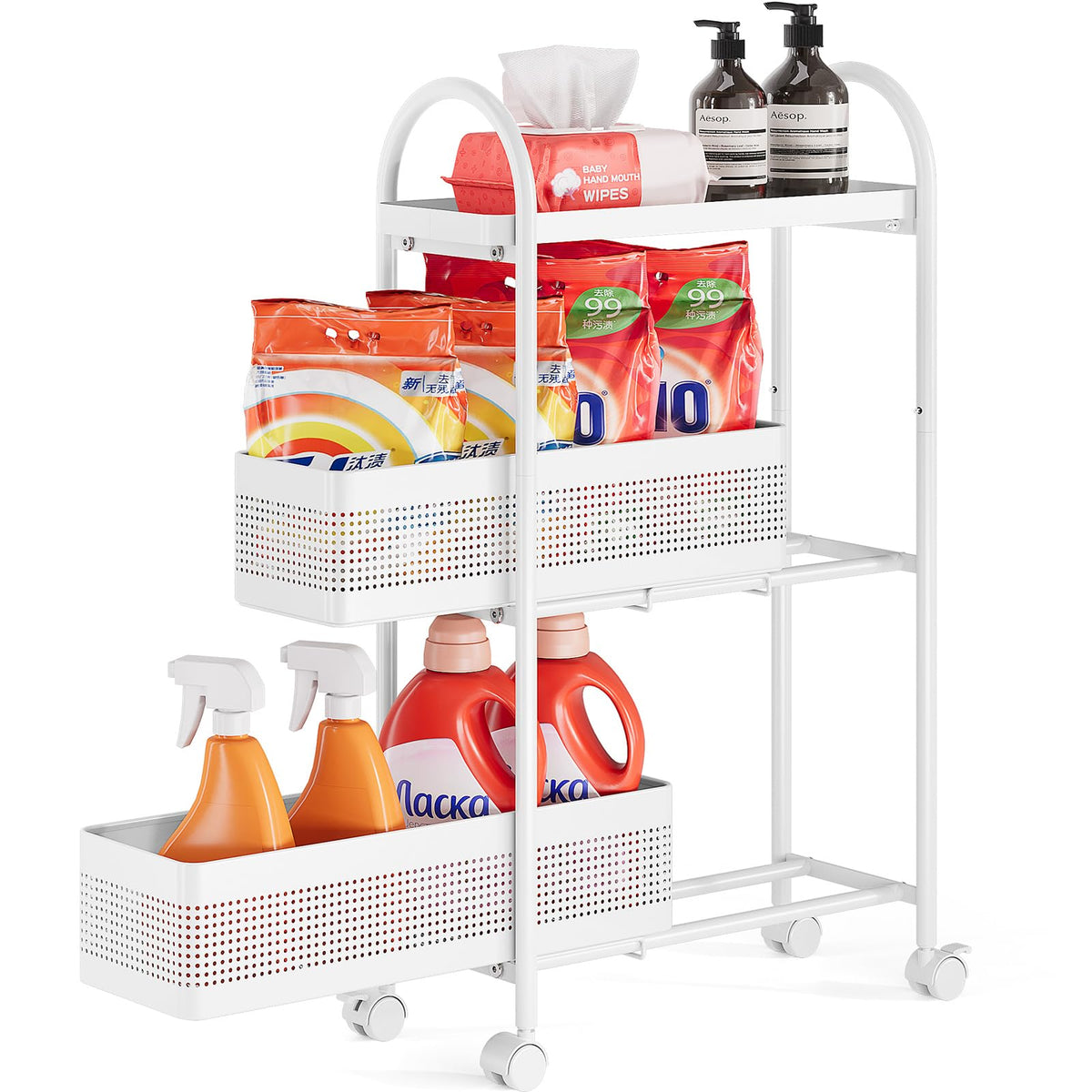 KINGRACK 4 Tier Slim Rolling Cart with Drawer, Metal Utility Storage Cart