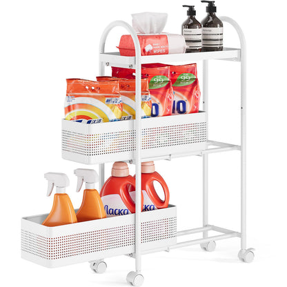KINGRACK 4 Tier Slim Rolling Cart with Drawer, Metal Utility Storage Cart