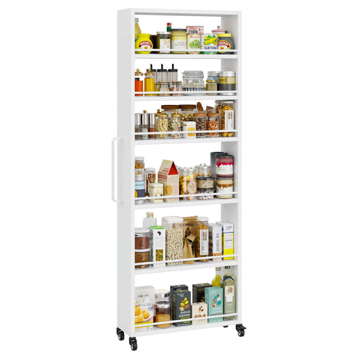 Slim Storage Cart, Lightweight 6 Tier Metal Rolling Utility Kitchen Cart on Wheels, Mobile Storage Shelving Unit Organizer for Bathroom Laundry Office Narrow Places (White, 6" D)