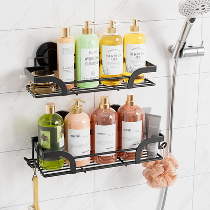 TAILI Shower Caddy Suction Cup 2 Pack with Hooks & Soap Holder, Heavy Duty Shower Organizer for Bathroom, No Drilling Bathroom Organizer with Large Capacity, Metal Storage Holder-Grey