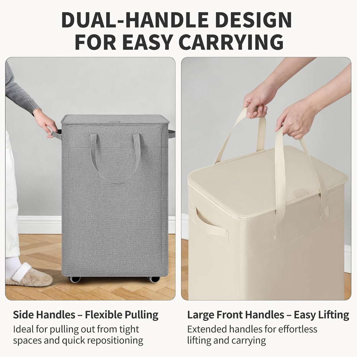 Goodpick 75L Rolling Laundry Basket with Wheels and Lid, Grey