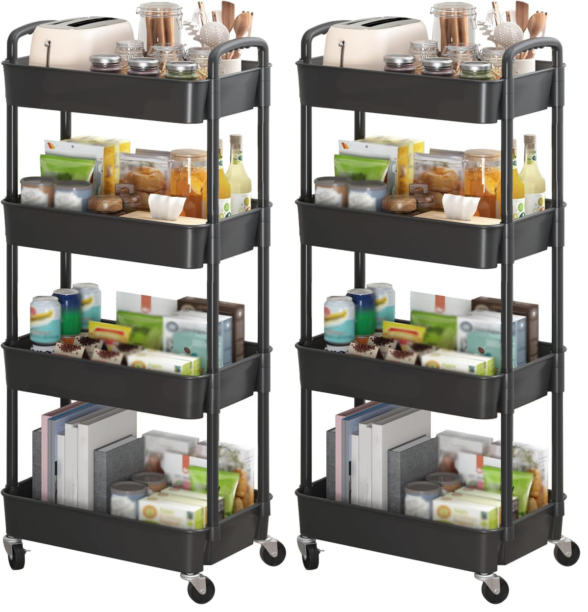 Sywhitta 4-Tier Plastic Rolling Utility Cart with Wheels for Storage,White