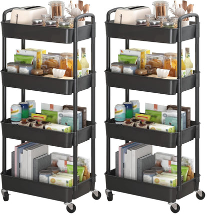 Sywhitta 4-Tier Plastic Rolling Utility Cart with Wheels for Storage,White