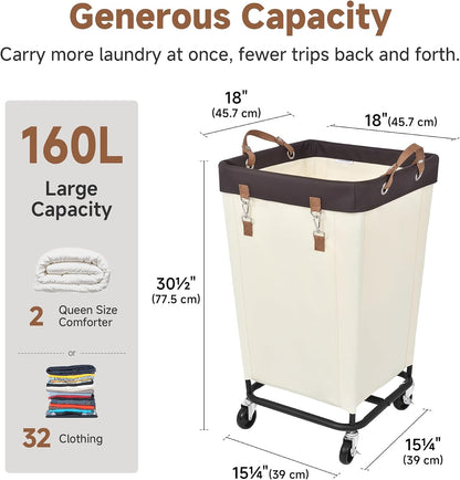 StorageWorks 160L Laundry Basket with Wheels, Rolling Hampers for Clothing