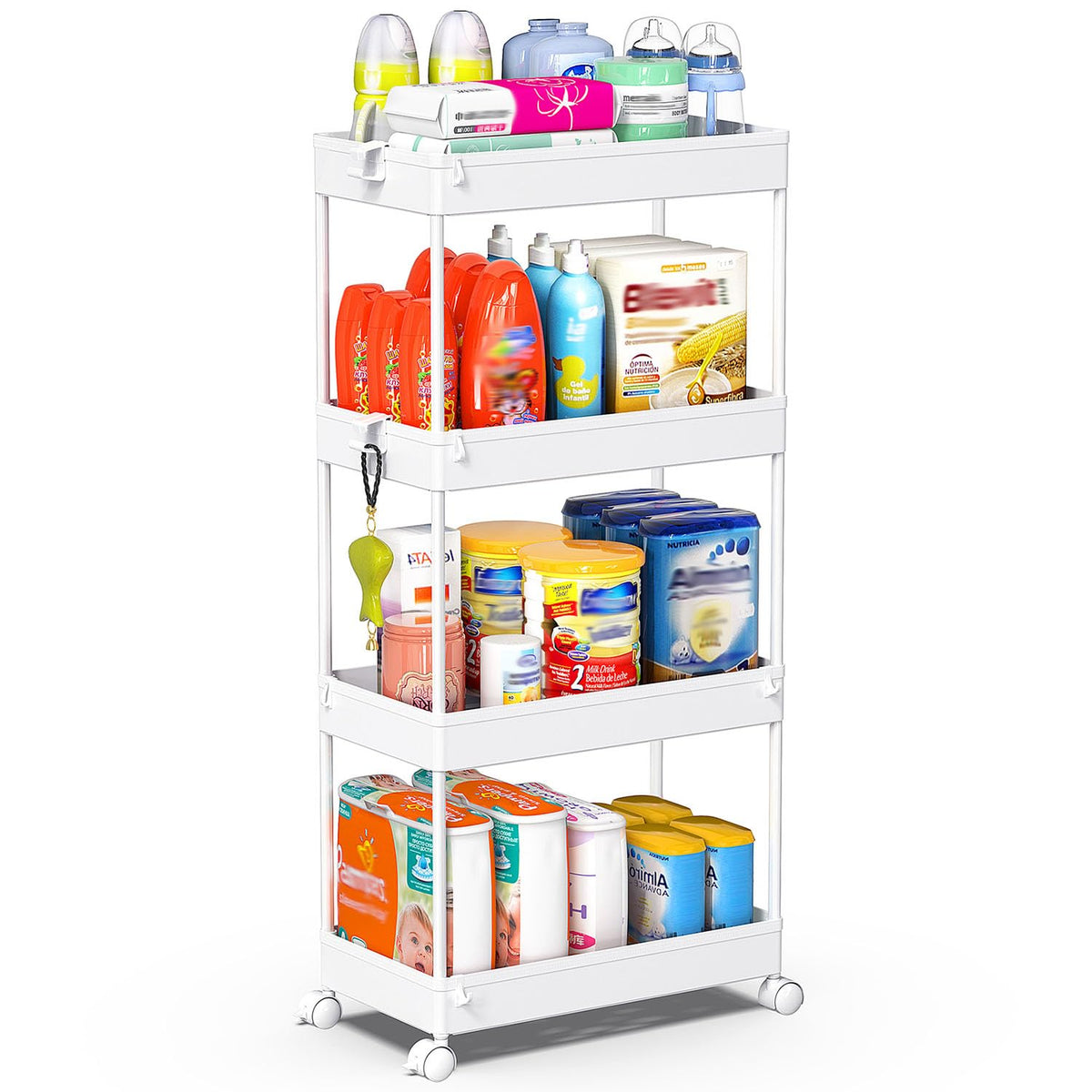 SPACEKEEPER 5 Tier Storage Rolling Cart, Bathroom Cart with Wheels, White