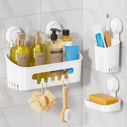 LEVERLOC Shower Caddy Suction Cup, 3 Pack Heavy Duty Bathroom Organizer