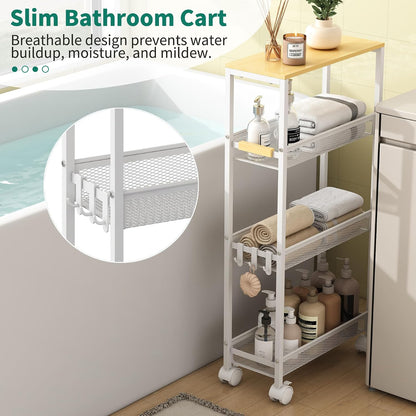 4-Tier Slim Utility Rolling Laundry Cart with Wheels, White