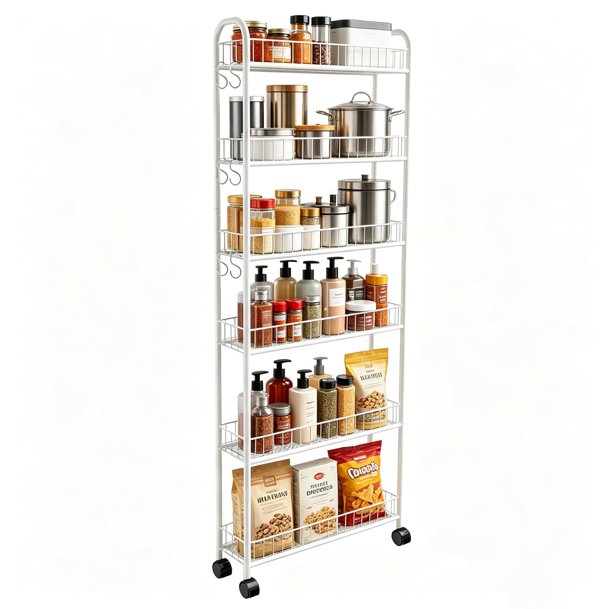6in 6 Tier Slim Rolling Storage Cart,Mobile Shelving Unit with Wheels