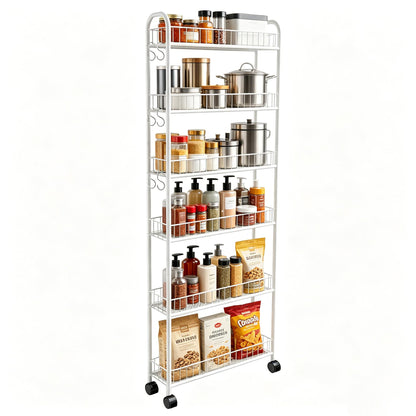 6in 6 Tier Slim Rolling Storage Cart,Mobile Shelving Unit with Wheels