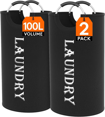 Lifewit 2 Pack 100L Laundry Basket with Aluminum Handles, Black