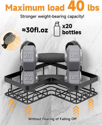 Corner Shower Caddy Suction Cup with Soap Holder and 16 Hooks