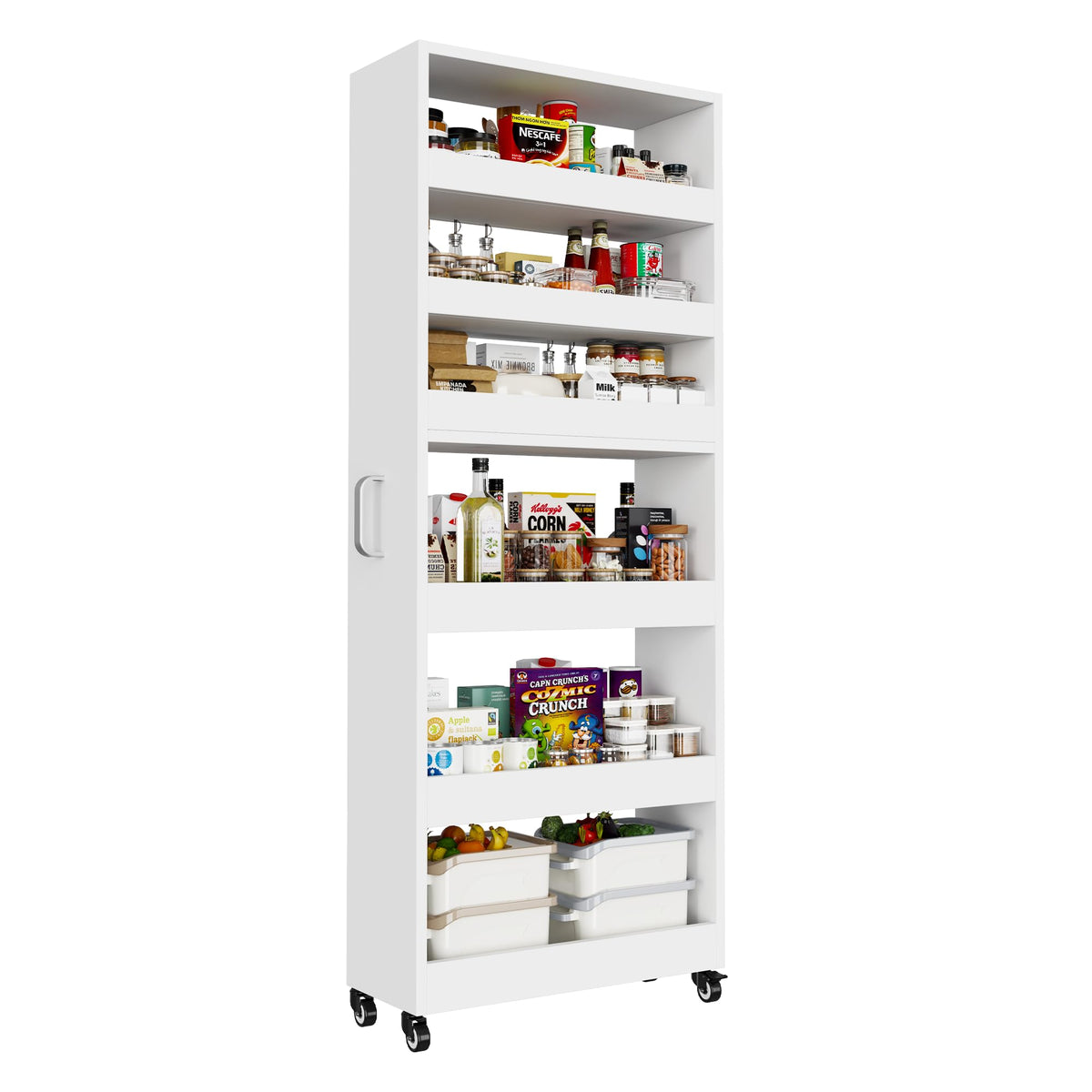 Slim Storage Cart, Lightweight 6 Tier Metal Rolling Utility Kitchen Cart on Wheels, Mobile Storage Shelving Unit Organizer for Bathroom Laundry Office Narrow Places (White, 6" D)