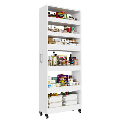 Slim Storage Cart, Lightweight 6 Tier Metal Rolling Utility Kitchen Cart on Wheels, Mobile Storage Shelving Unit Organizer for Bathroom Laundry Office Narrow Places (White, 6" D)