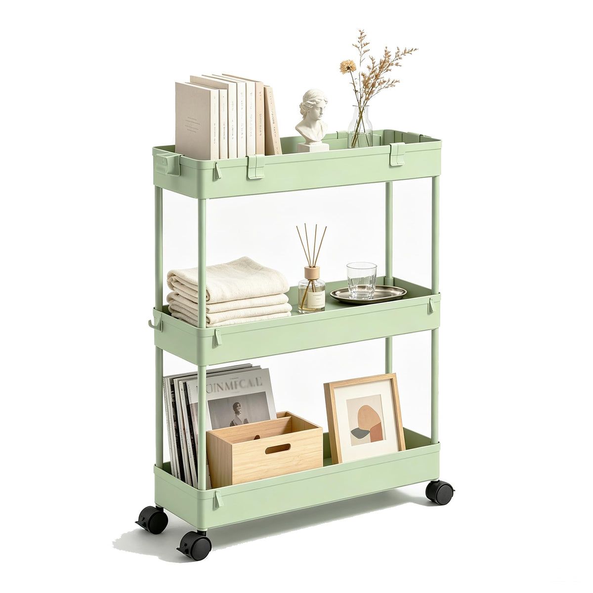 SPACELEAD Slim Storage Cart 3 Tier,Bathroom Organizer Rolling Utility,Mobile Shelving Unit Slide Out for Office, Kitchen, Laundry Room & Narrow Places,Black