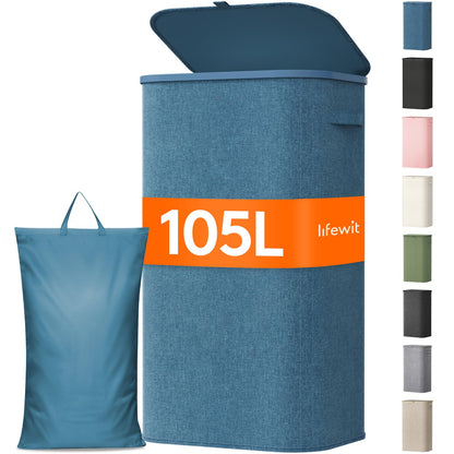 Lifewit 105L Large Laundry Hamper with Lid, Removable Inner Bag, Beige
