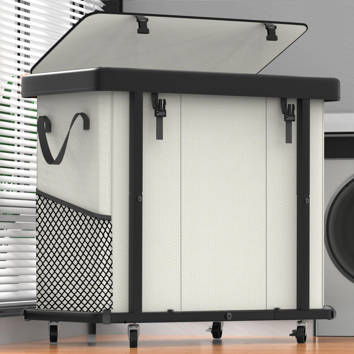 Laundry Hamper with Wheels,150L Leather Patchwork Clothes Hamper Black