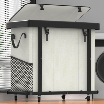 Laundry Hamper with Wheels,150L Leather Patchwork Clothes Hamper Black